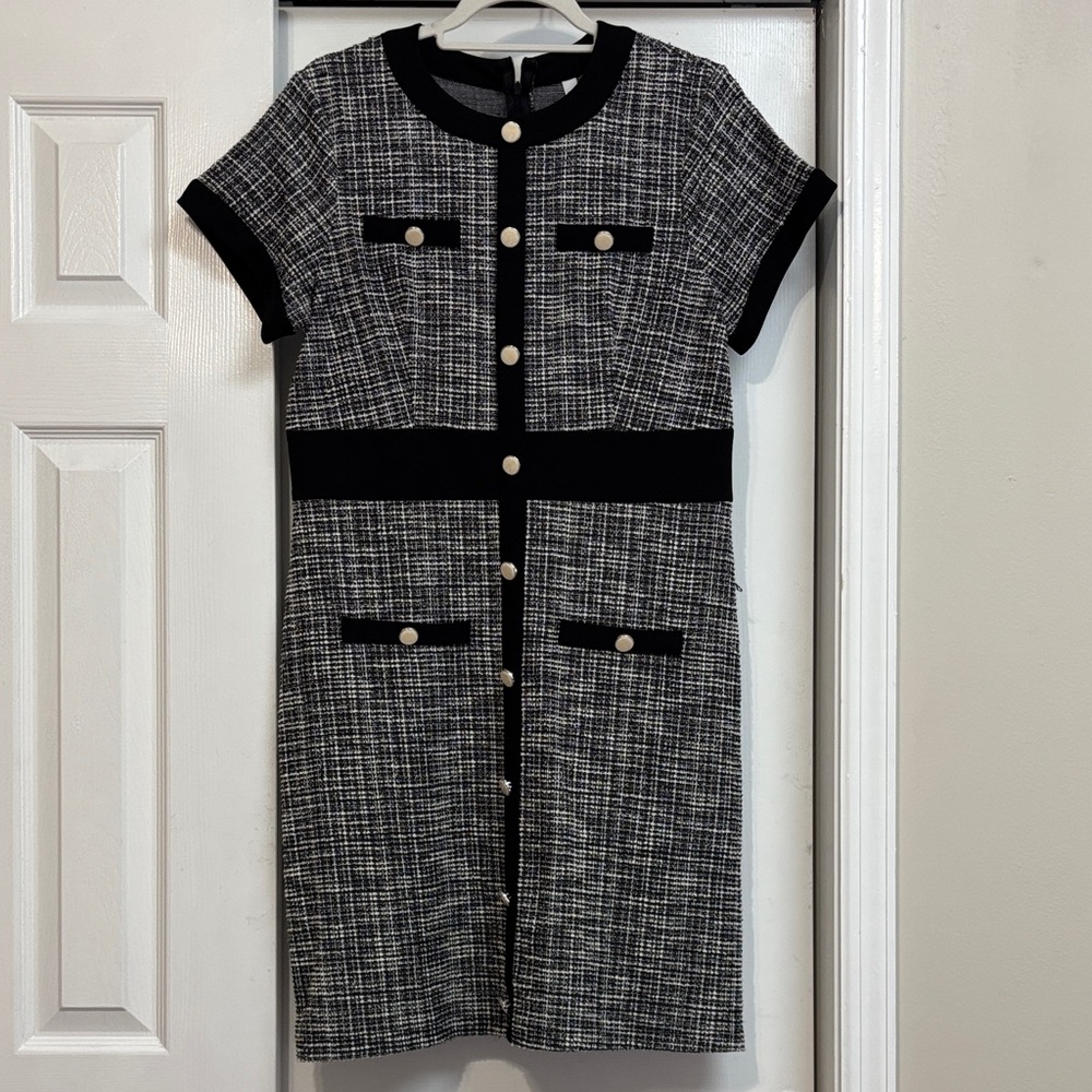 NY Collection Black and White Tweed Mini Dress